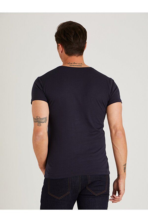 Dufy Lacivert Erkek Slim Fit Tshirt-DU1999041005 SY8124
