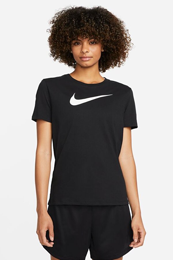 Nike W NK DF TEE SWOOSH Siyah Kadın Kısa Kol T-Shirt