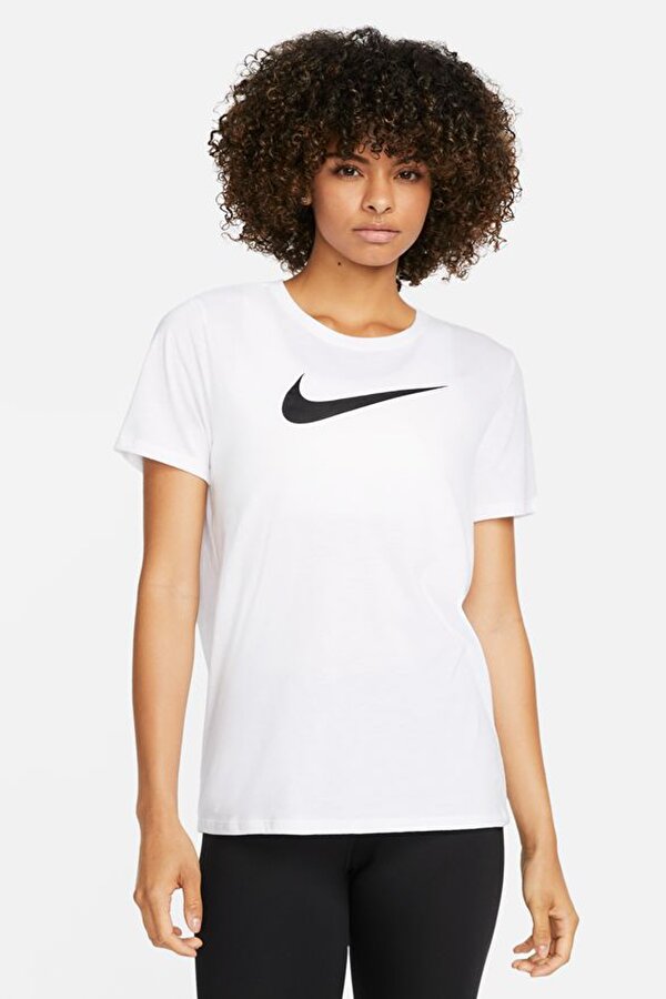 Nike W NK DF TEE SWOOSH Beyaz Kadın Kısa Kol T-Shirt