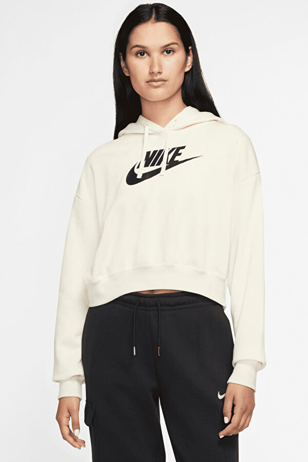Nike NSW CLUB FLC GX CROP HDY Ekru Kadın Sweatshirt