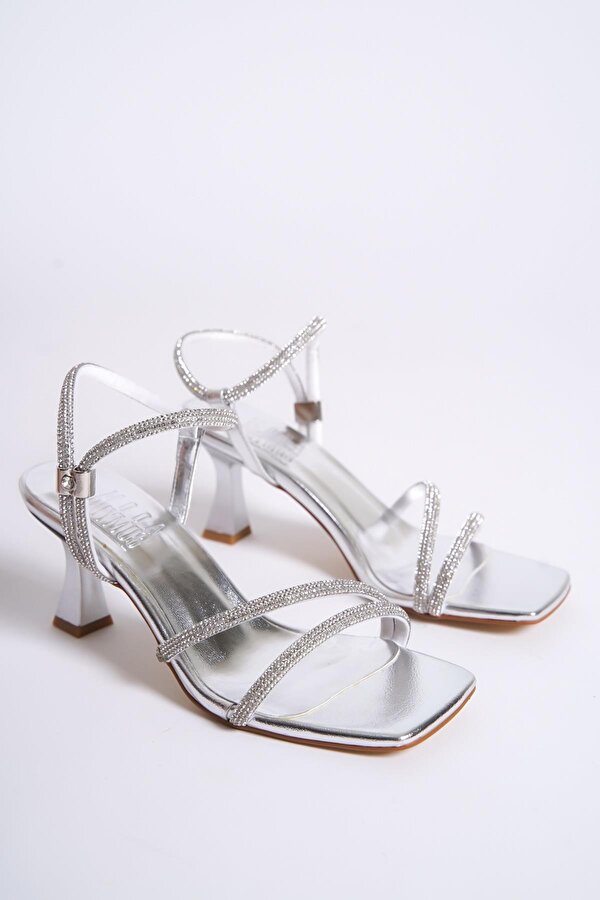 Modabuymuş Sidney Gümüş Taşlı Topuklu Abiye Ayakkabı