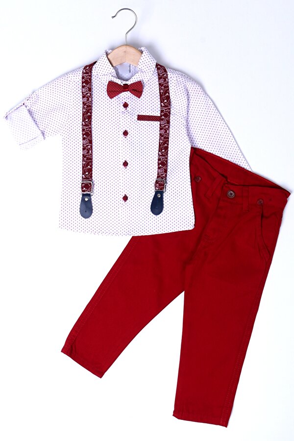 Cansın Mini Erkek Çocuk Kırmızı Artı Desen 1-4Yaş Oxford Gömlek Takım 6185-1