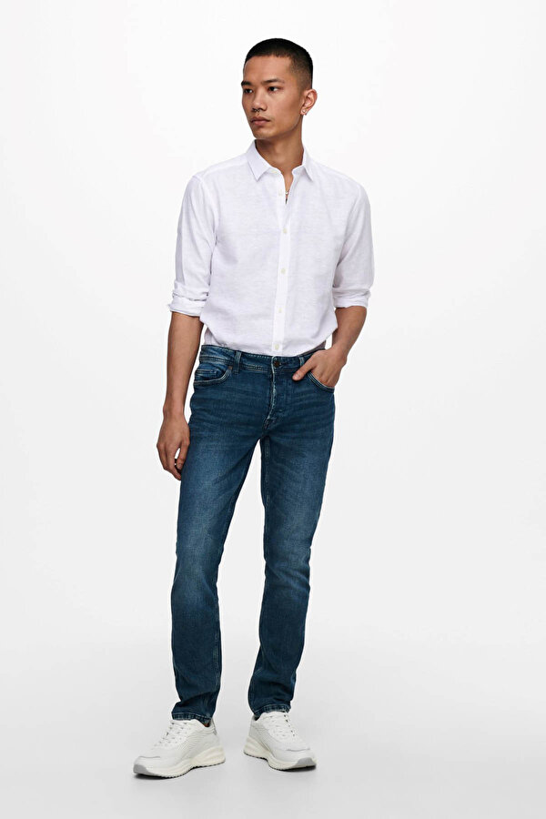Only&Sons Only & Sons Erkek Onscaiden Slim Fit Keten Gömlek 22012321 Beyaz