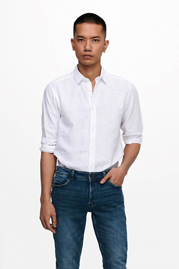 Only&Sons Only & Sons Erkek Onscaiden Slim Fit Keten Gömlek 22012321 Beyaz