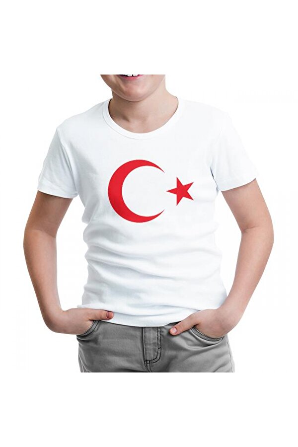 Lord T-Shirt Türk Bayrağı - Ay Yıldız Beyaz Çocuk Tshirt