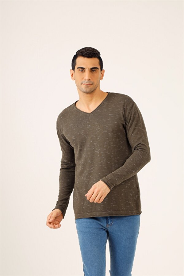 Dufy Haki Erkek Modern Fit Triko/Kazak-DU3214033009 Dufy Haki Erkek Modern Fit Triko/Kazak-DU3214033009