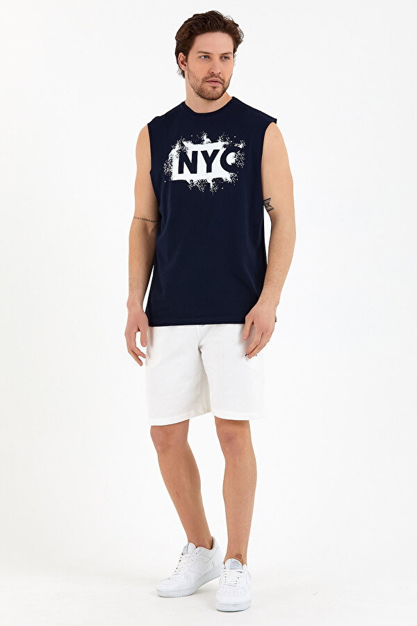 Süperlife Erkek Relaxed/Rahat Kesim Bisiklet Yaka Kolsuz NYC Baskılı Tshırt SPR22TS124