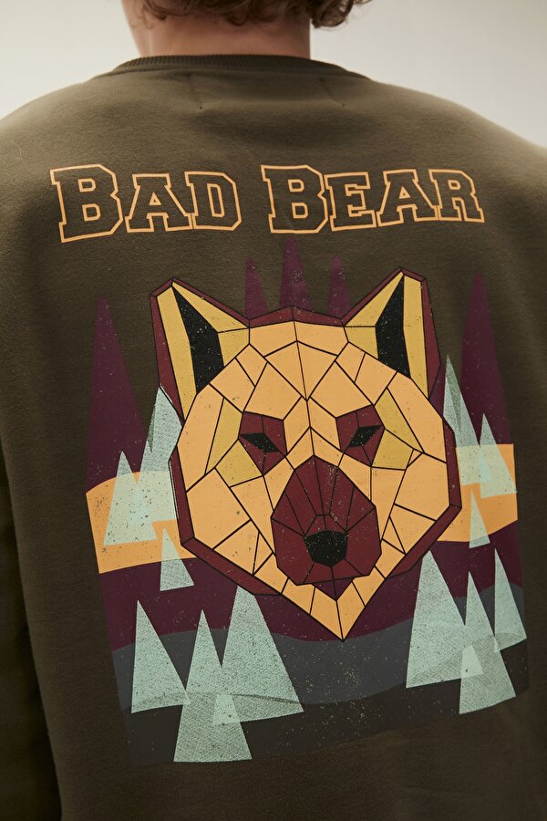 Bad Bear Geofox Crewneck Haki Yeşil Baskılı Erkek Sweatshirt ZB8765