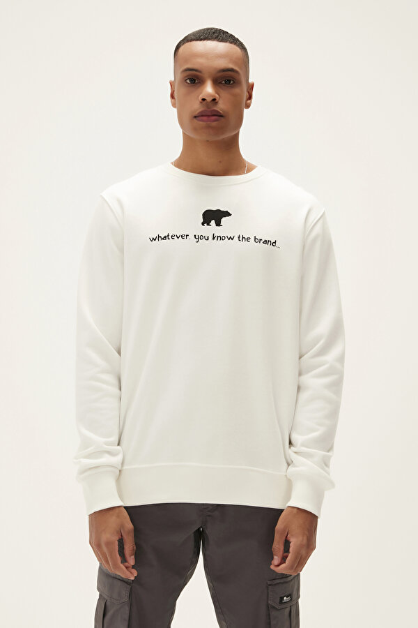 Bad Bear You Know Crewneck Off-White Beyaz Baskılı Erkek Sweatshirt