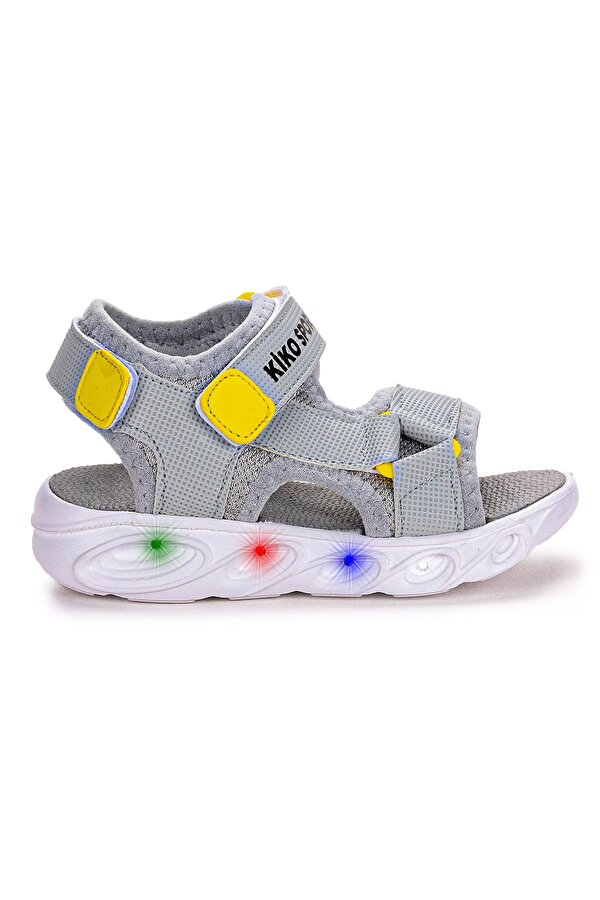 Kiko Kids 103 Işıklı Günlük Erkek Çocuk Cırtlı Sandalet Ayakkabı Açık Gri