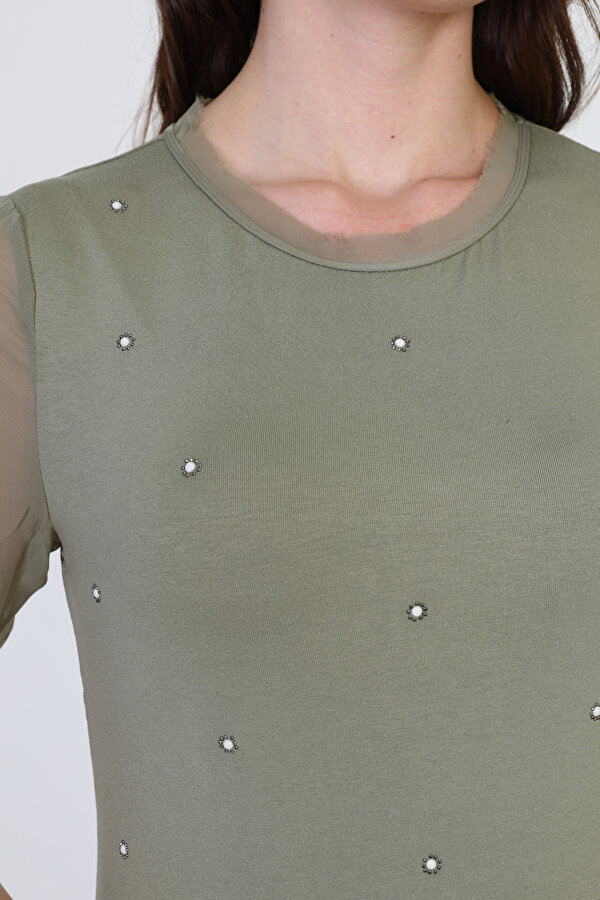 Ella Camelia Kadın Taş Detaylı Bluz 19E056 Haki