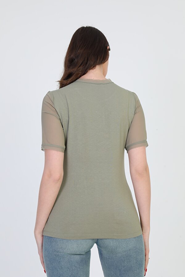 Ella Camelia Kadın Taş Detaylı Bluz 19E056 Haki