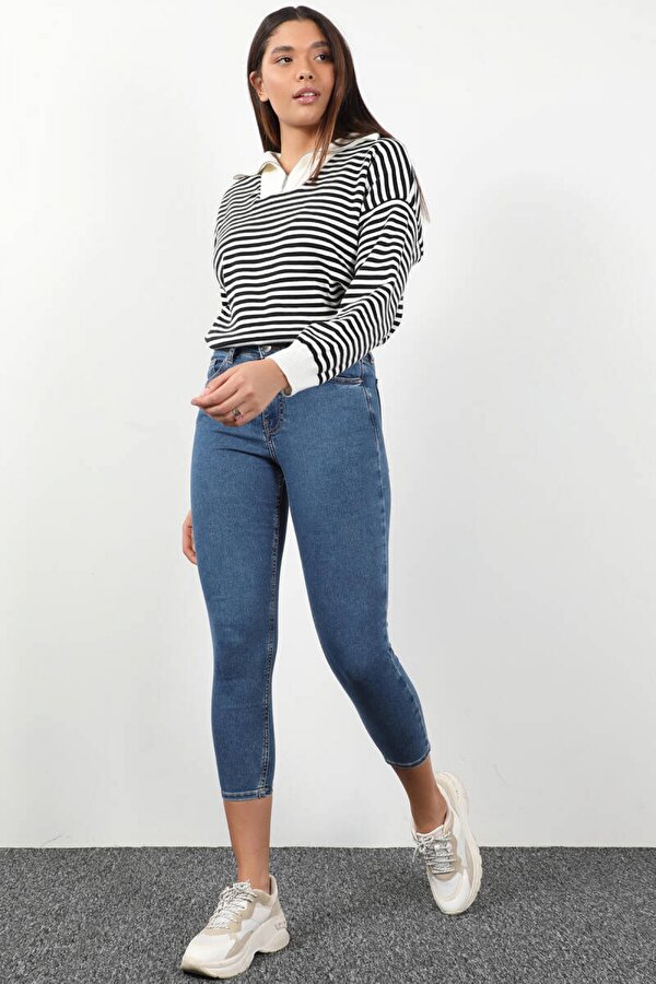 Blue White Kadın Yüksek Bel Likralı Skinny Fit Jean Pantolon Mavi