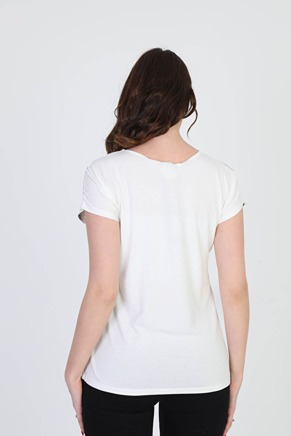 Ella Camelia Kadın Etnik Desenli Bluz 5010071 Ekru