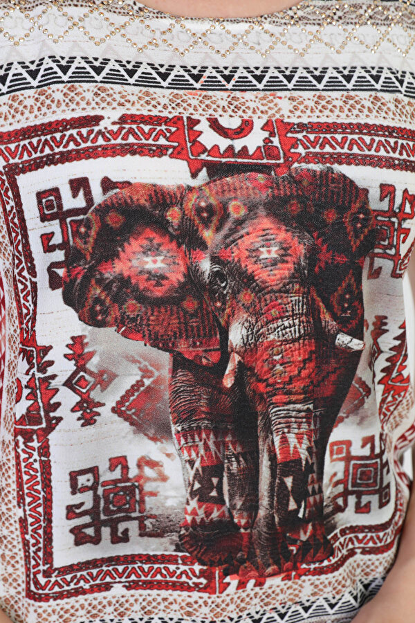 Ella Camelia Kadın Etnik Desenli Bluz 5010071 Ekru