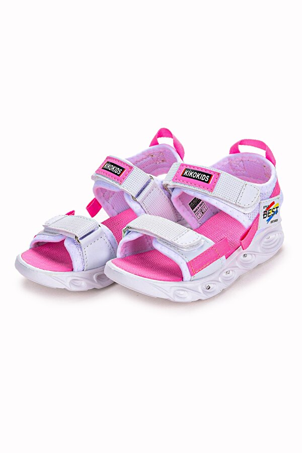 Kiko Kids 100 Işıklı Kız/Erkek Çocuk Cırtlı Sandalet Ayakkabı 100 Beyaz - Pembe IV10067