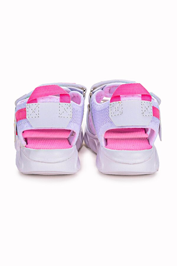 Kiko Kids 100 Işıklı Kız/Erkek Çocuk Cırtlı Sandalet Ayakkabı 100 Beyaz - Pembe IV10067