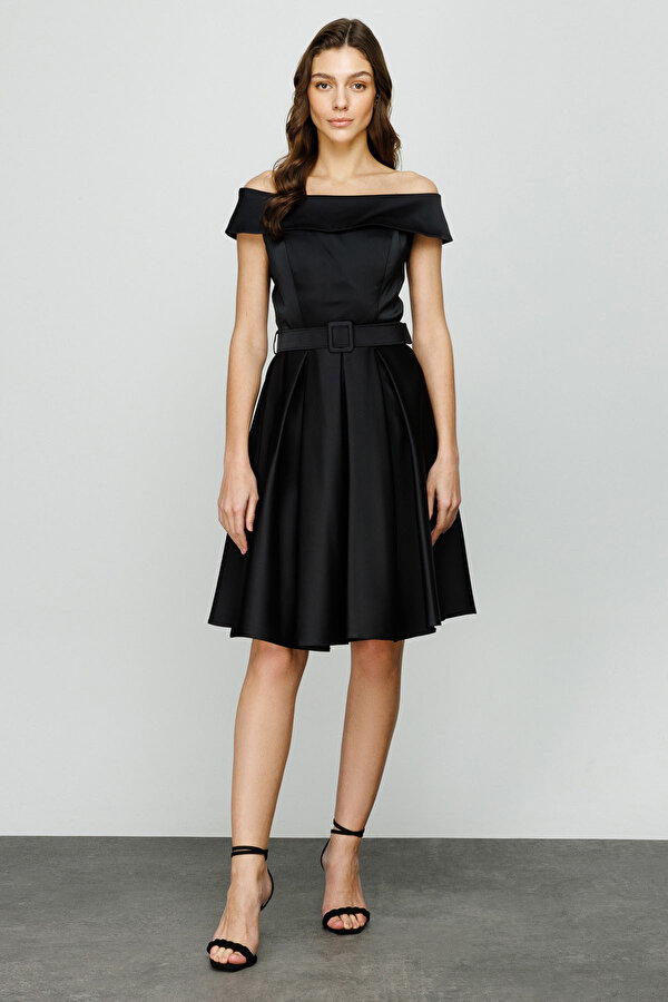Ekol Kadın Kayık Yaka Elbise 3006 Siyah