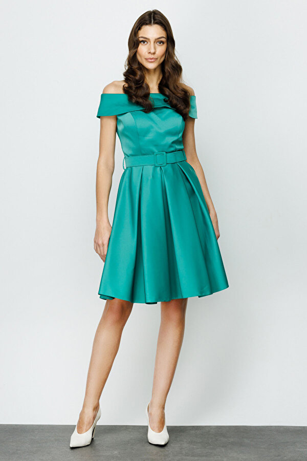 Ekol Kadın Kayık Yaka Elbise 3006 Yeşil