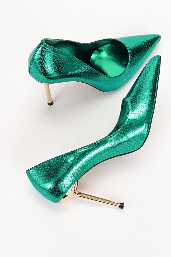 Luvi Shoes PALMERA Yeşil Desenli Kadın Topuklu Ayakkabı