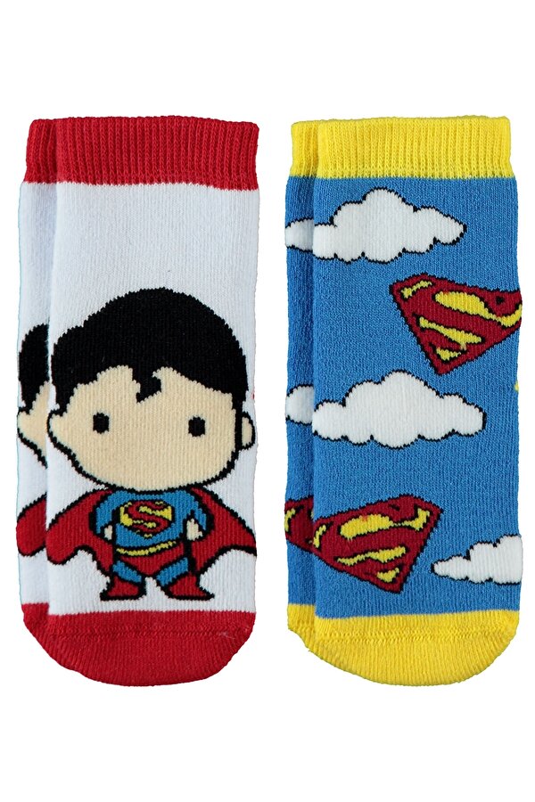 SUPERMAN Süperman Erkek Bebek 2'li Havlu Çorap Set 0-12 Ay Beyaz
