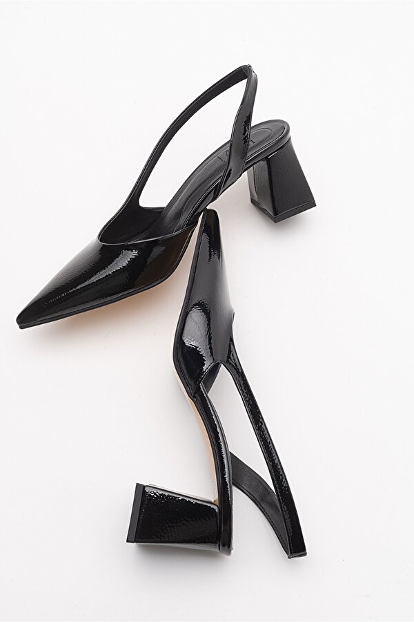Luvi Shoes ALSO Siyah Kırışık Rugan Kadın Topuklu Ayakkabı