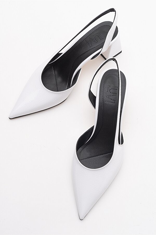Luvi Shoes ALSO Beyaz Kırışık Rugan Kadın Topuklu Ayakkabı