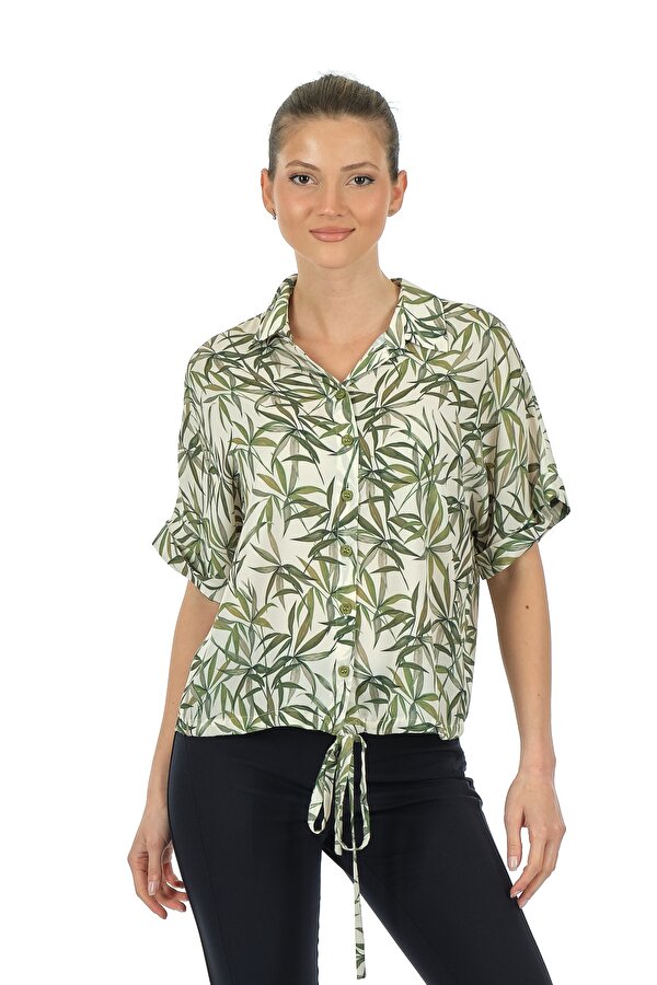 Seçil Kısa Kollu Yeşil Kadın Gömlek 2312201034