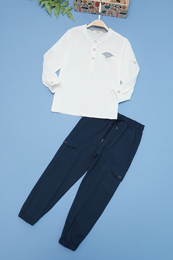 Cansın Mini Erkek Çocuk Beyaz Gömlek ve Pantolonlu 2li Takım 15131