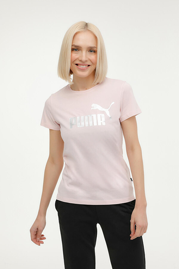 Puma ESS+ METALLIC LOGO TEE CH Açık Pembe Kadın Kısa Kol T-Shirt
