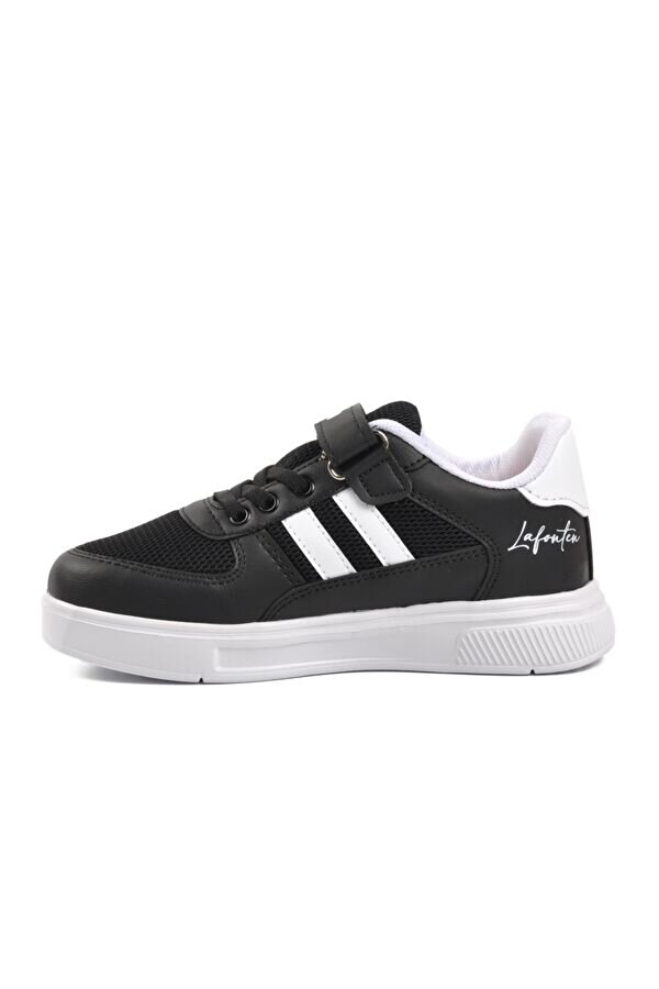Lafonten Siyah Beyaz Cırtlı Fileli Çocuk Sneaker