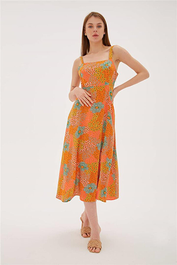 Fashion Friends Kadın Desenli Midi Elbise Y0536K1 Turuncu Fashion Friends Kadın Desenli Midi Elbise Y0536K1 Turuncu