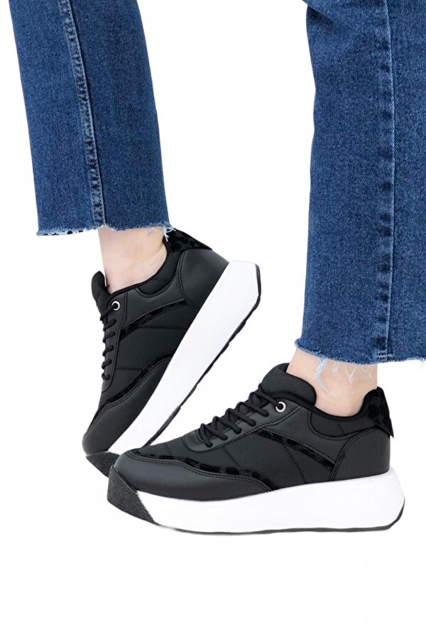 Liger Rahat Taban Kadın Spor Ayakkabı Siyah-Beyaz Günlük Sneaker