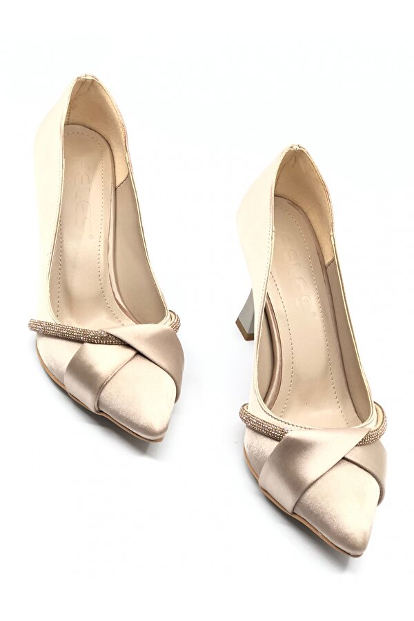 Kocamanlar Feles Kadeh Topuk Saten Şerit Taşlı Stiletto Kadın Topuklu Ayakkabı