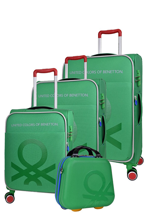 United Colors of Benetton 4'lü Valiz Seti Kumaş Valiz Büyük - Orta - Kabin Boy ve Makyaj Yeşil BNT2200