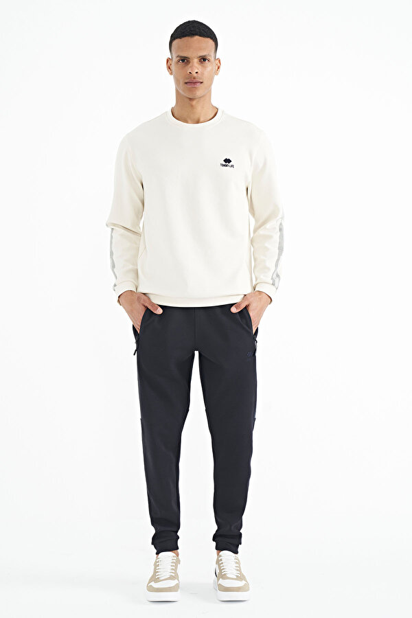 Tommy Life Ekru - Lacivert Baskı Detaylı Rahat Form Erkek Eşofman Takım - 85202