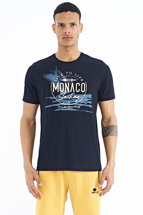 Tommy Life Lacivert Baskı Detaylı O Yaka Standart Kalıp Erkek T-Shirt - 88188