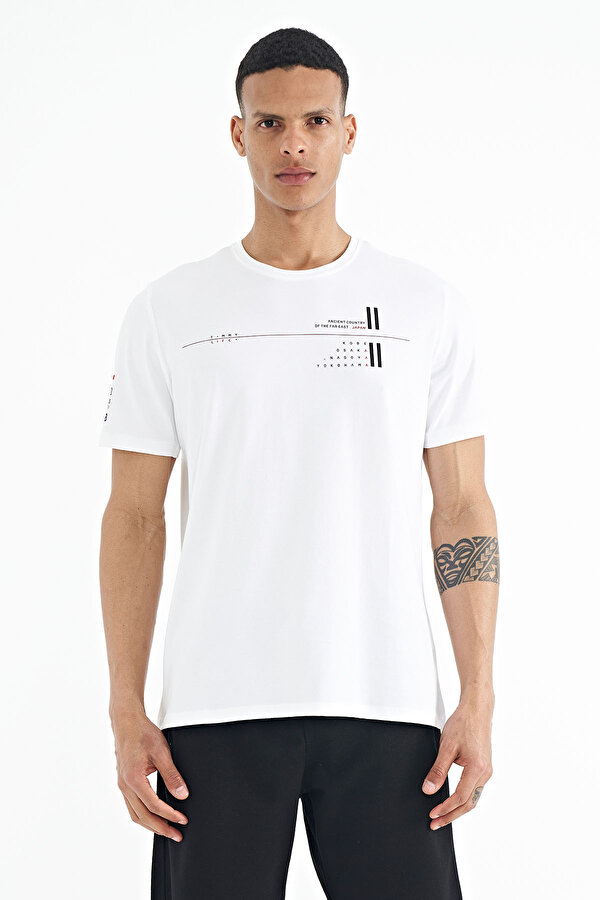 Tommy Life Beyaz Ön Ve Kol Baskı Detaylı Standart Form O Yaka Erkek T-Shirt - 88213