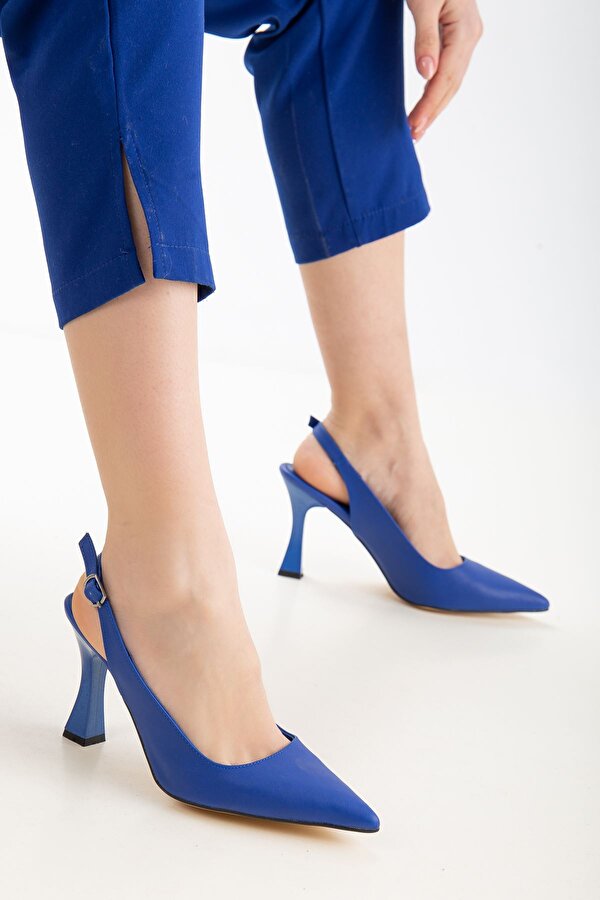 Ayakkabı Frekansı Juno Kadın Şampanya Ökçe Topuklu Ayakkabı Mavi Cilt