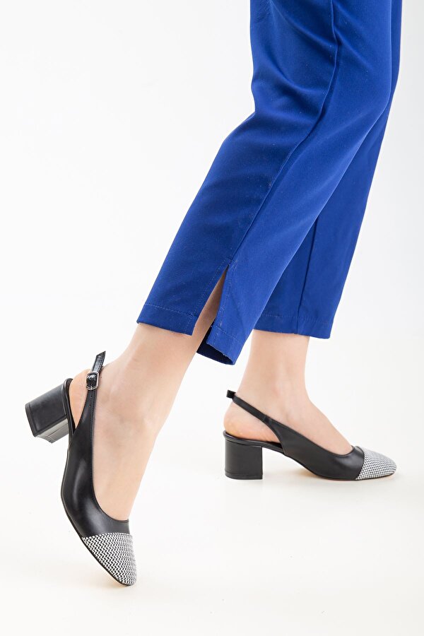 Ayakkabı Frekansı Fred Kadın Desenli Topuklu Ayakkabı Siyah Cilt