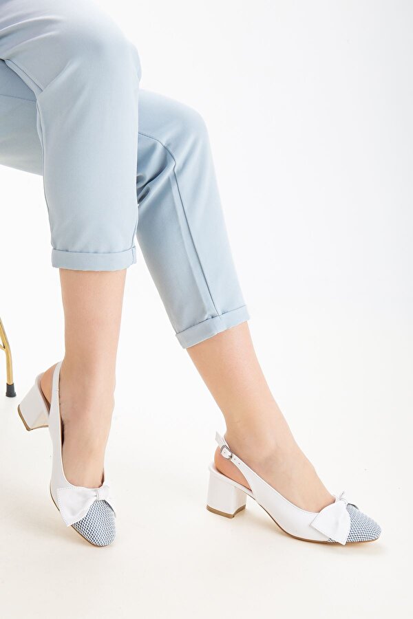 Ayakkabı Frekansı Aria Kadın Kurdele Detaylı Topuklu Ayakkabı Beyaz Cilt