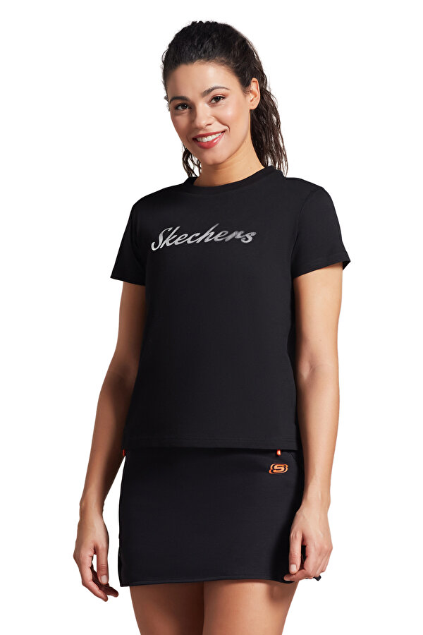 Skechers W Graphic Tee Shiny Logo Siyah Kadın Kısa Kol T-Shirt