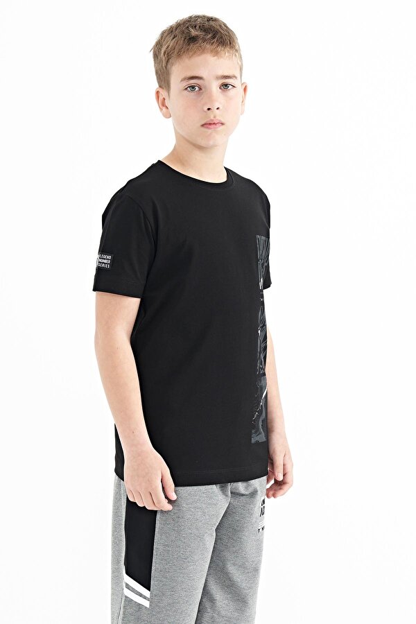 Tommy Life Siyah Baskı Detaylı O Yaka Standart Kalıp Erkek Çocuk T-Shirt - 11104 IV10562