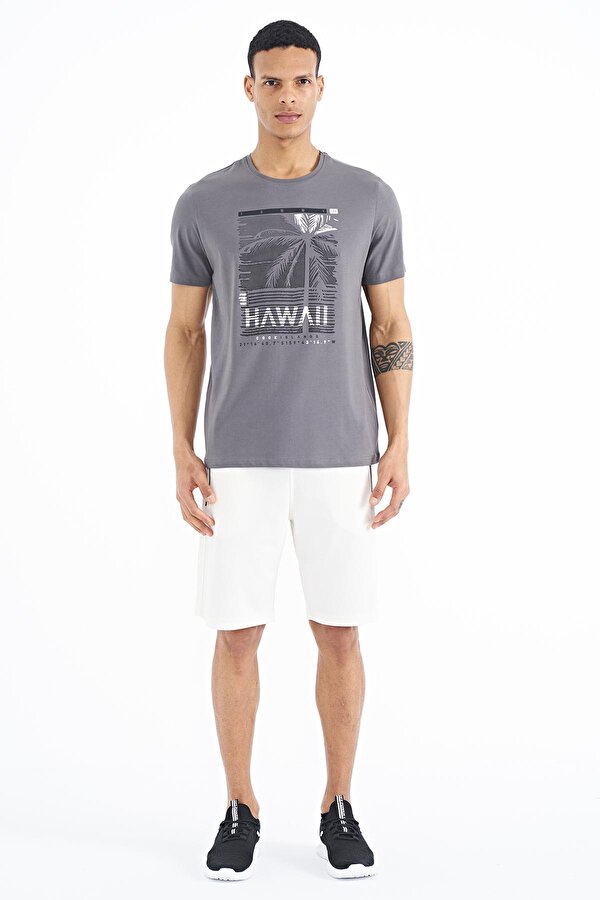 Tommy Life Koyu Gri Slogan Baskılı O Yaka Standart Kalıp Erkek T-Shirt - 88190 IV10442