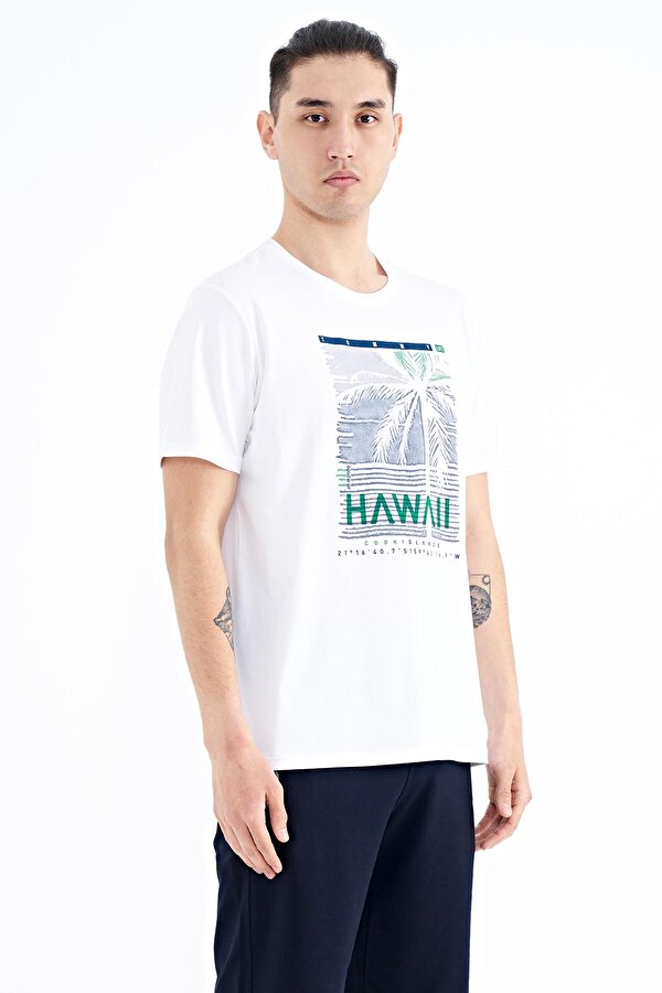 Tommy Life Beyaz Slogan Baskılı O Yaka Standart Kalıp Erkek T-Shirt - 88190 IV10160