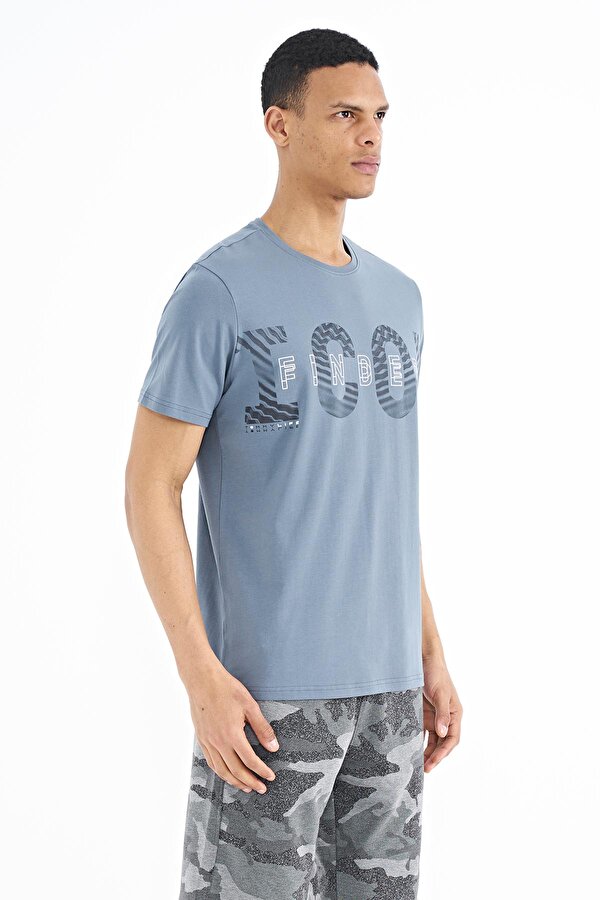 Tommy Life Petrol Yazı Baskı Detaylı O Yaka Standart Kalıp Erkek T-Shirt - 88187 IV10521