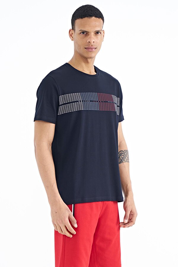 Tommy Life Lacivert Minimal Yazı Baskılı Standart Kalıp Erkek T-Shirt - 88182 IV10335