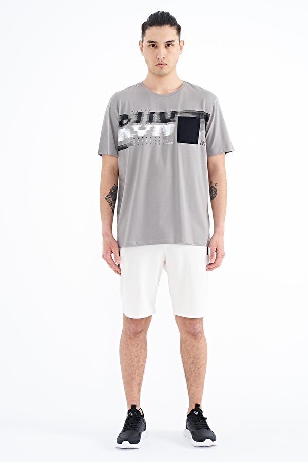 Tommy Life Gri Ön Cep Detaylı Baskılı Standart Kalıp Erkek T-Shirt - 88200 IV9936