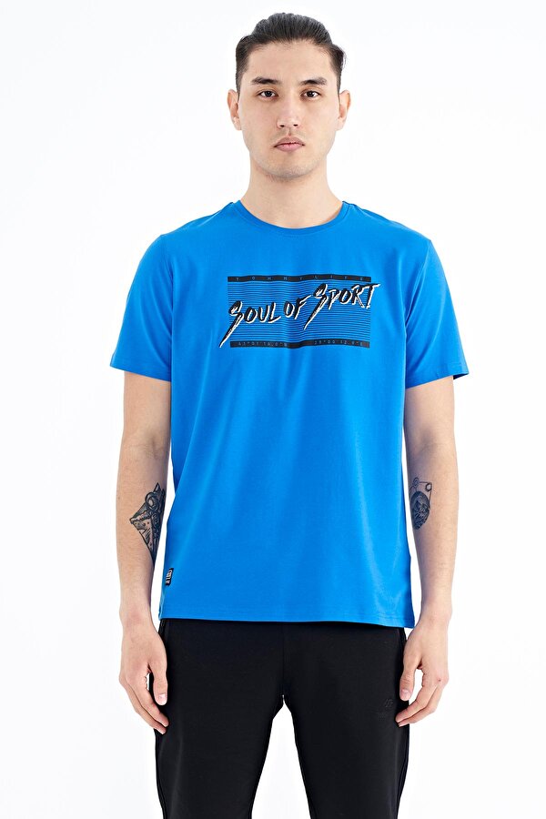 Tommy Life Saks Yazı Desen Baskılı Standart Kalıp O Yaka Erkek T-Shirt - 88172