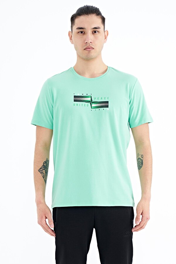 Tommy Life Su Yeşili Yazılı Şekil Basklı Standart Kalıp Erkek T-Shirt - 88215